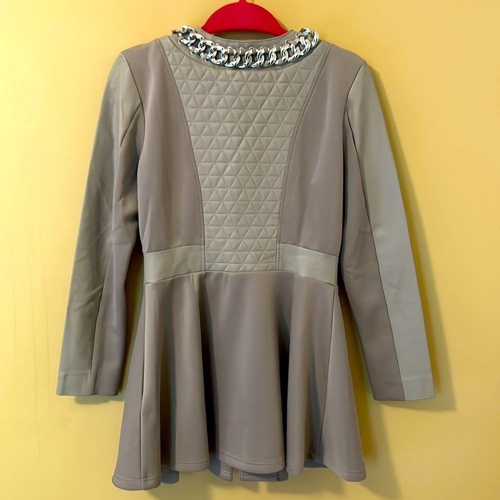 Venus Grey Faux Quilted Leather & Fabric Jacket Coat with front Zipper size 6 - Picture 5 of 5